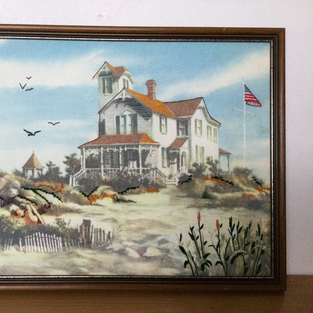 Hand Embroidery fabric needle art victorian-style house framed finished wall dec